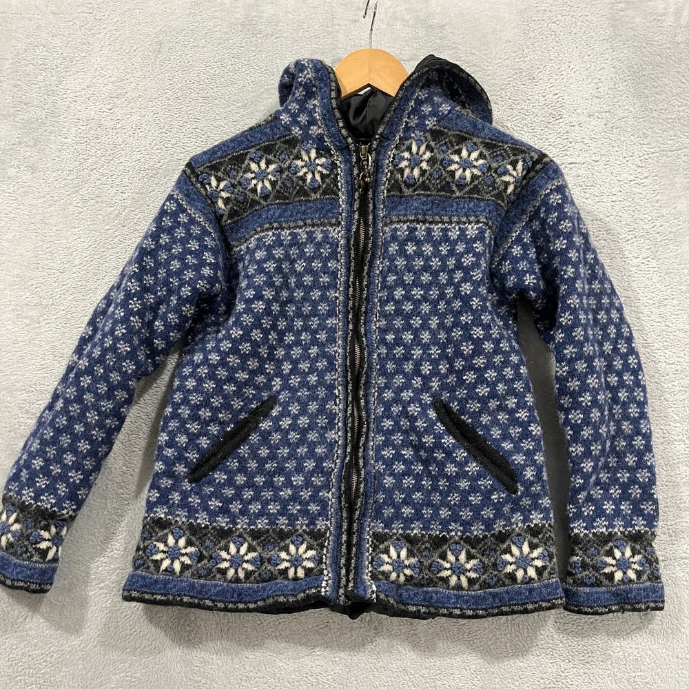Icelandic Wool Cardigan Jacket Womens M (fits small) Sweater Nordic‎ Hooded Cozy